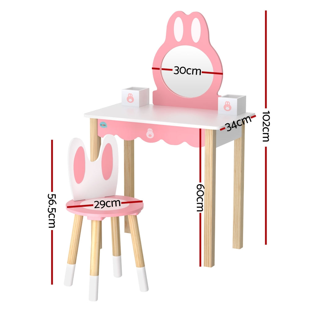 Kids Dressing Table Wooden Bunny Pink