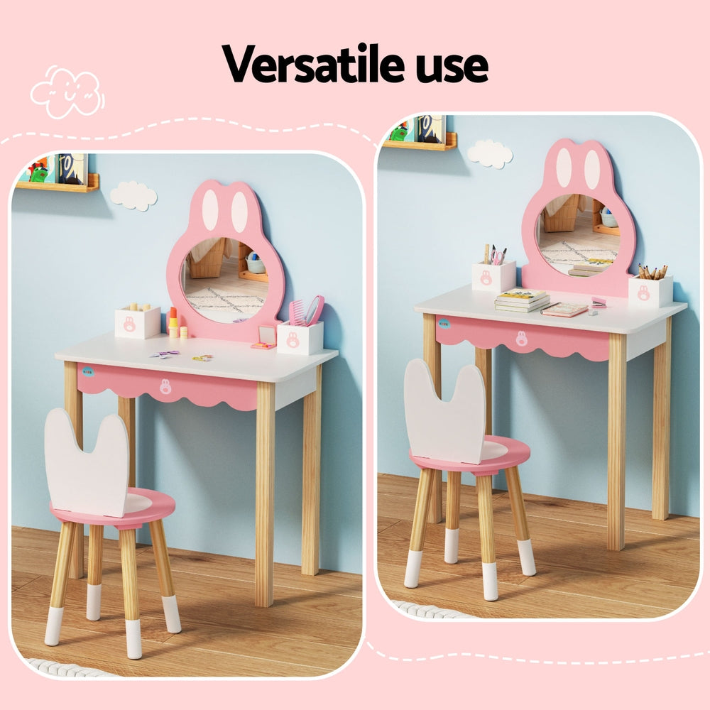 Kids Dressing Table Wooden Bunny Pink