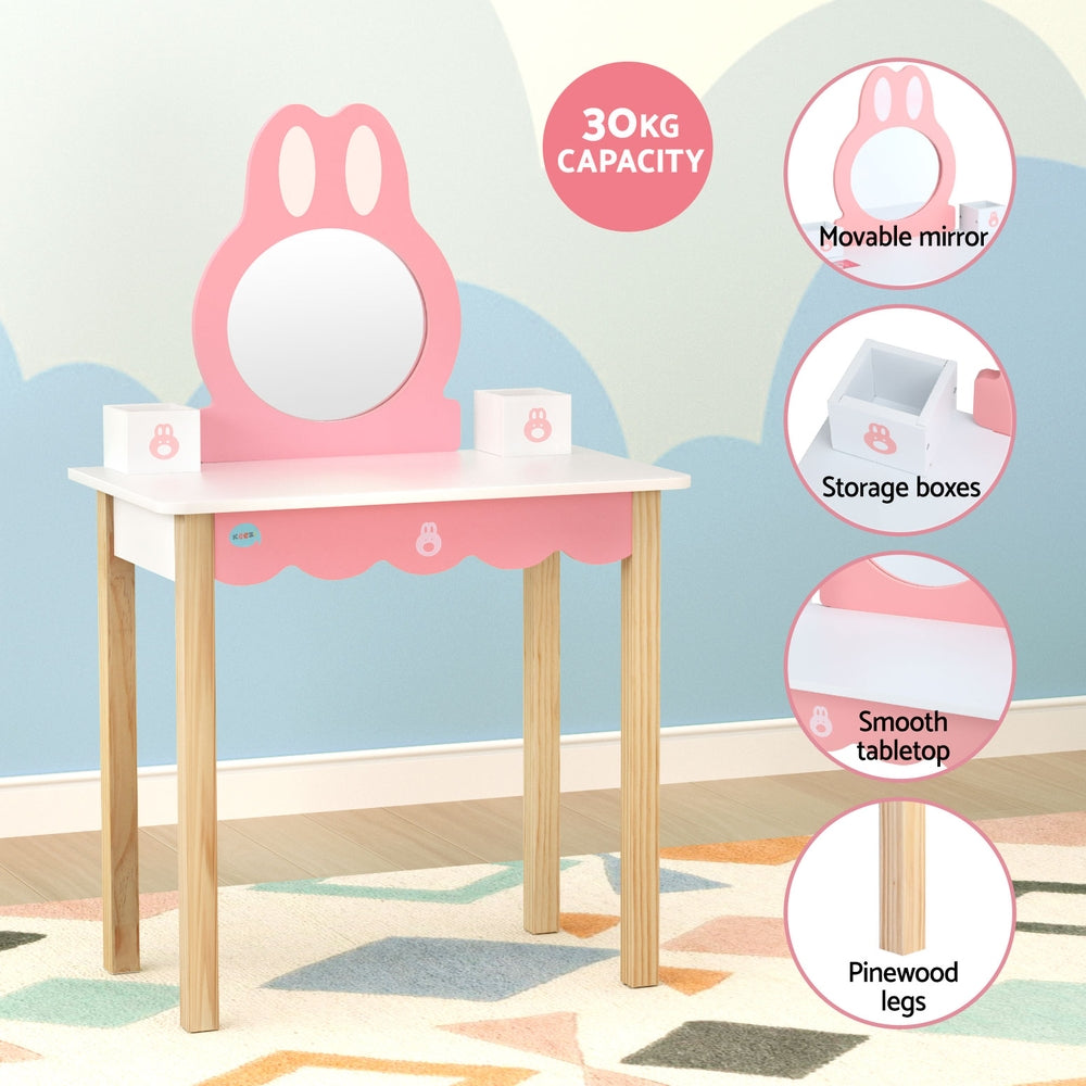 Kids Dressing Table Wooden Bunny Pink
