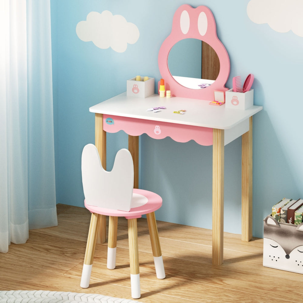 Kids Dressing Table Wooden Bunny Pink